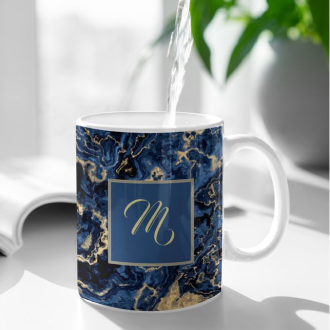 Elegant Blue And Gold Marble Custom Name Coffee Mug (Creator Uploaded)