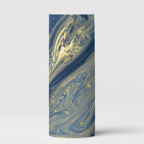 Elegant blue and gold marble design Pillar Candle