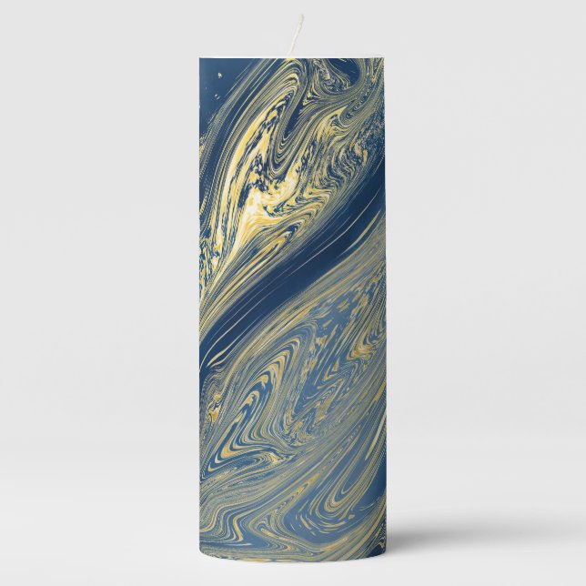 Elegant blue and gold marble design Pillar Candle (Front)