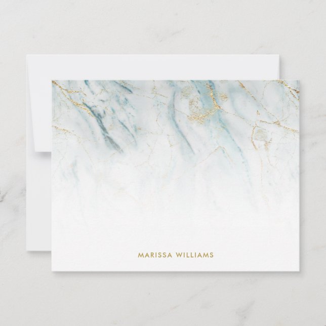 Elegant Blue and Gold Marble Texture Note Card (Front)