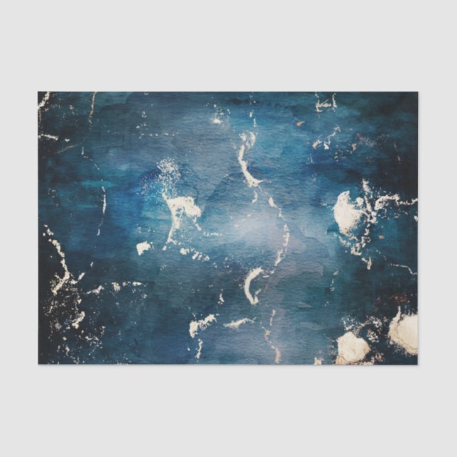 Elegant Blue and Gold Marble Tissue Paper (Front)