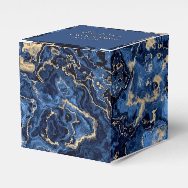 Elegant Blue And Gold Marble Wedding Favor Box (Front Side)