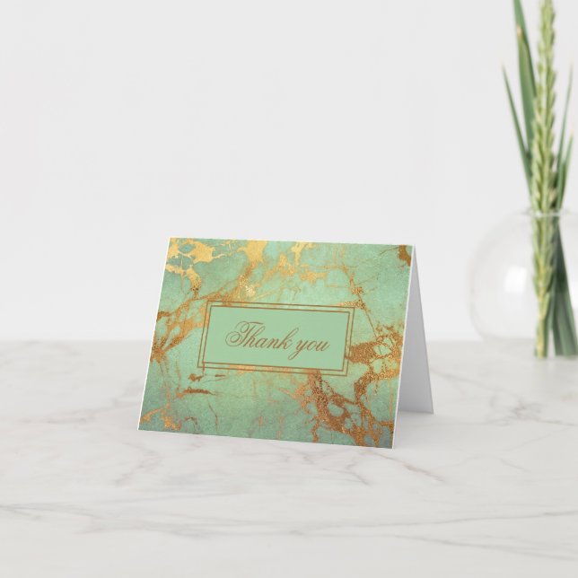 Elegant Blue and Gold Marbled Thank You Card (Front)