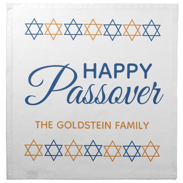 Elegant Blue and Gold Matzoh Cover for Passover Cloth Napkin (Front)
