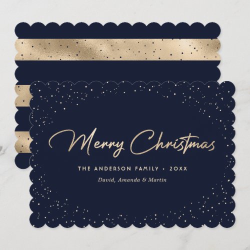 Elegant Blue and Gold Modern Merry Christmas Card