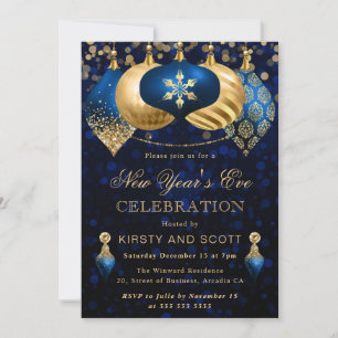 Elegant Blue and Gold New Year’s Eve Party Invitation