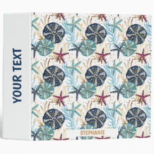 Elegant Blue and Gold Ocean Treasures Pattern 3 Ring Binder