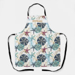 Elegant Blue and Gold Ocean Treasures Pattern Apron