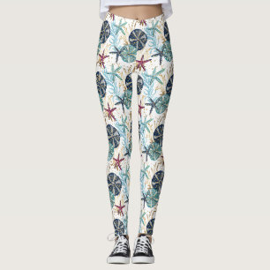 Elegant Blue and Gold Ocean Treasures Pattern Leggings