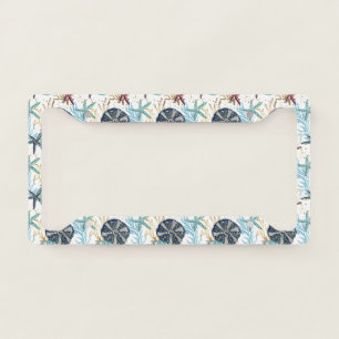 Elegant Blue and Gold Ocean Treasures Pattern License Plate Frame