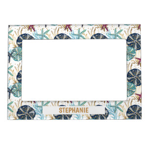 Elegant Blue and Gold Ocean Treasures Pattern Magnetic Frame