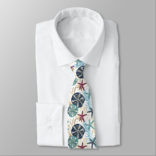 Elegant Blue and Gold Ocean Treasures Pattern Neck Tie