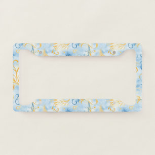 Elegant Blue and Gold Paisley-Inspired Leaf License Plate Frame