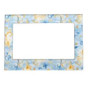 Elegant Blue and Gold Paisley-Inspired Leaf Magnetic Frame