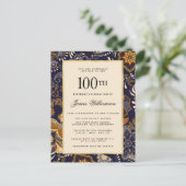 Elegant Blue and Gold Pattern 100th Birthday Invitation Postcard (Standing Front)