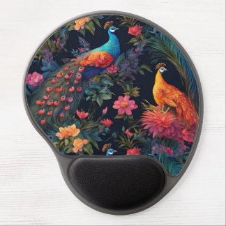 Elegant Blue and Gold Peacock in Colorful Garden Gel Mouse Pad
