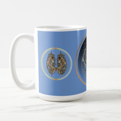Elegant Blue and Gold Pisces Themed Coffee Mug