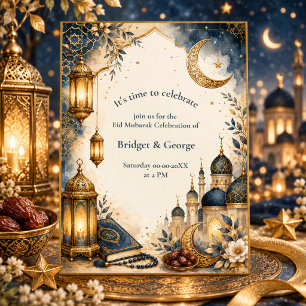 Elegant Blue and Gold Ramadan Eid Mubarak