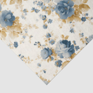 Elegant Blue and Gold Rose Decoupage  Tissue Paper