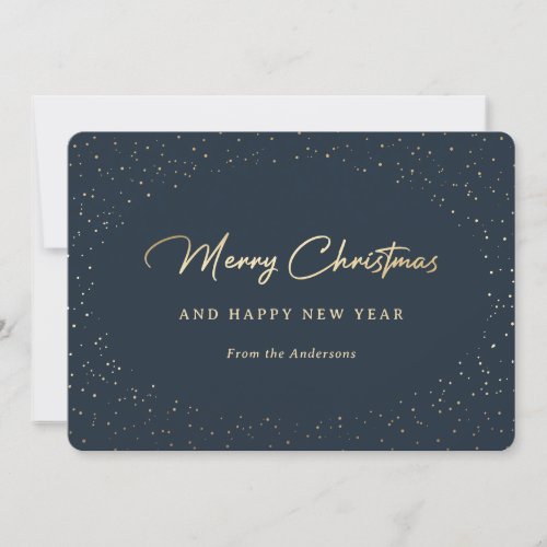 Elegant Blue and Gold Snow Holiday Card