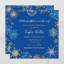 Elegant Blue and Gold Snowflakes Baby Shower Invitation