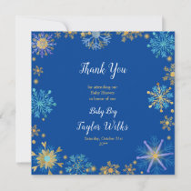 Elegant Blue and Gold Snowflakes Baby Shower Thank You Card