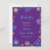 Elegant Blue and Gold Snowflakes Baby Shower Thank You Card