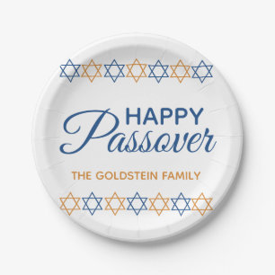 Elegant Blue and Gold Star of David Happy Passover Paper Plates