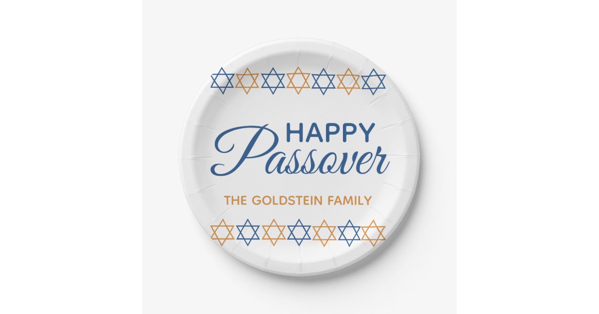 Elegant Blue and Gold Star of David Happy Passover Paper Plates | Zazzle