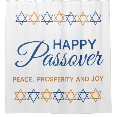 Elegant Blue And Gold Star Of David Happy Passover Shower Curtain