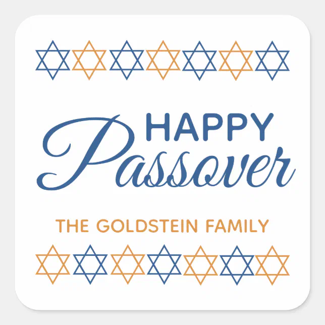Elegant Blue and Gold Star of David Happy Passover Square Sticker | Zazzle