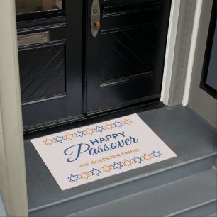 Elegant Blue and Gold Star of David Passover Doormat