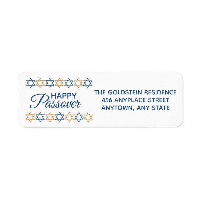 Elegant Blue and Gold Star of David Passover Label (Front)