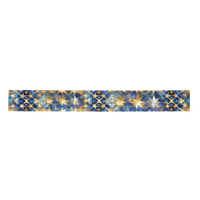 Elegant Blue and Gold Stars ribbon  (Front)