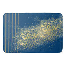 Elegant blue and gold stripes Bath Mat