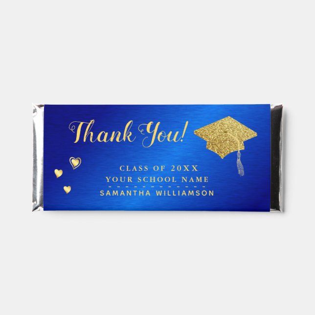 Elegant Blue and Gold Thank You 2025 Graduation Hershey Bar Favors (Front)
