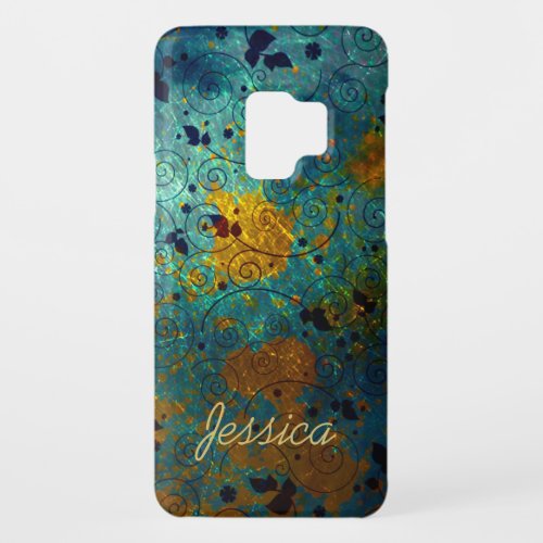 Elegant Blue and Gold Vine Abstract Personalised Case_Mate Samsung Galaxy S9 Case
