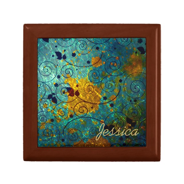 Elegant Blue and Gold Vine Abstract Personalised Gift Box (Front)