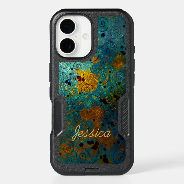 Elegant Blue and Gold Vine Abstract Personalised Otterbox iPhone Case (Back)