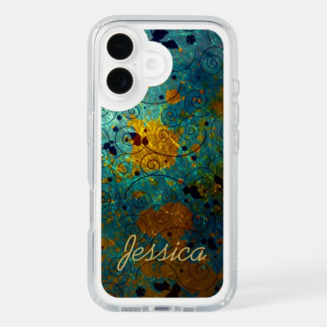 Elegant Blue and Gold Vine Abstract Personalised Speck iPhone Case (Front)