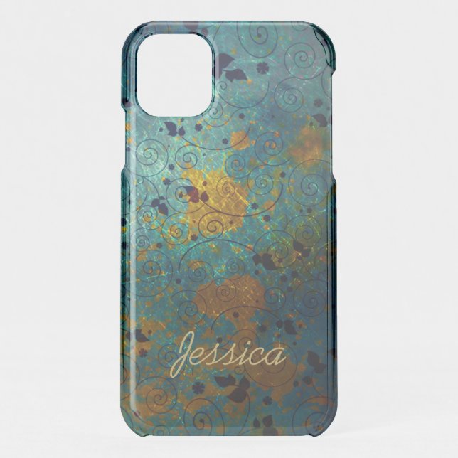 Elegant Blue and Gold Vine Abstract Personalised Uncommon iPhone Case (Back)