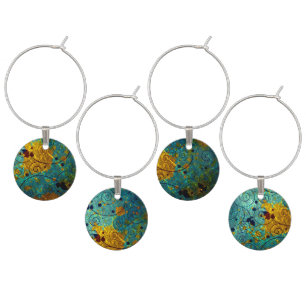 Elegant Blue and Gold Vine Abstract Wine Charm