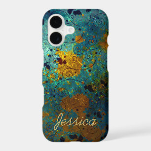 Elegant Blue and Gold Vine Personalised iPhone 17 Case