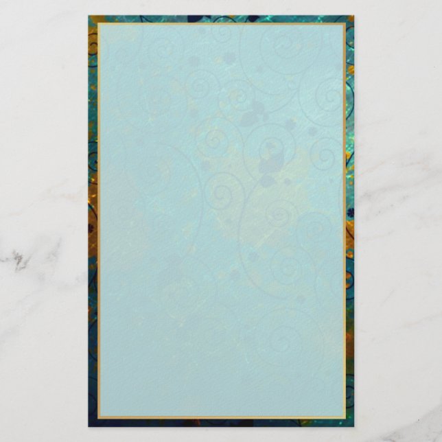 Elegant Blue and Gold Vine Stationery (Front)