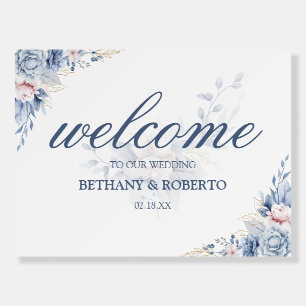 Elegant Blue and Gold Watercolor Floral Wedding Foam Board