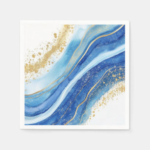 Elegant Blue and Gold Watercolor Napkins