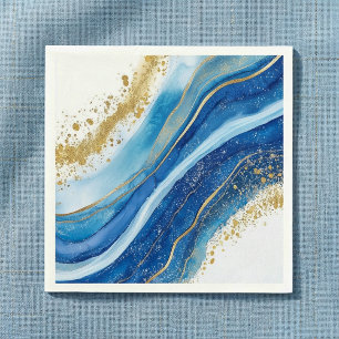 Elegant Blue and Gold Watercolor Napkins