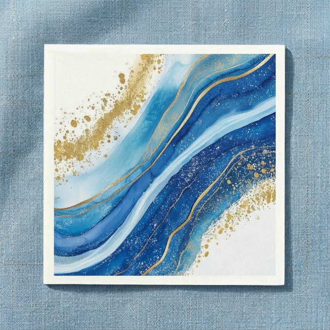 Elegant Blue and Gold Watercolor Napkins (Elegant Blue and Gold Watercolor Napkins.)