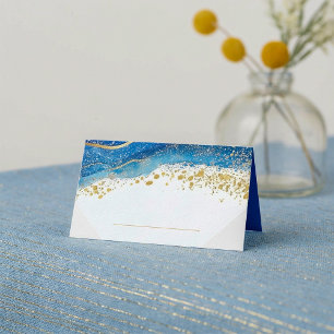 Elegant Blue and Gold Watercolor Table Name Place Card