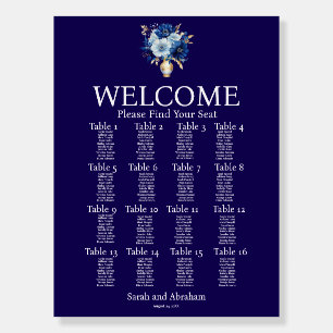 Elegant Blue and Gold Wedding Seating Chart Foam Board
